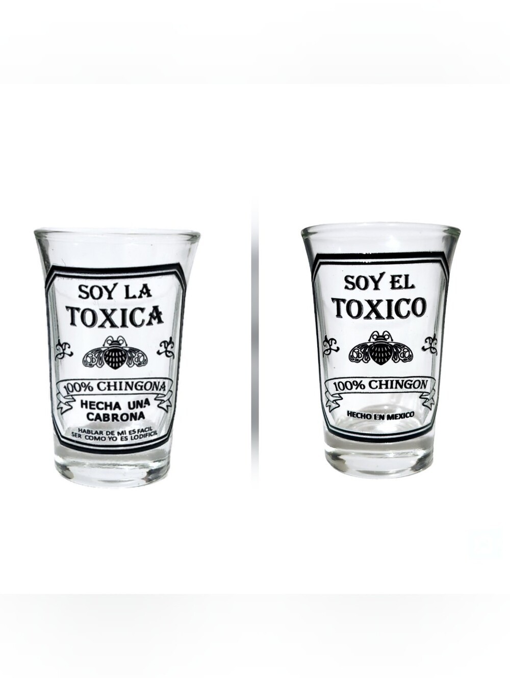 Soy La Toxica And Soy El Toxico 2pc Tequila Shot Glasses